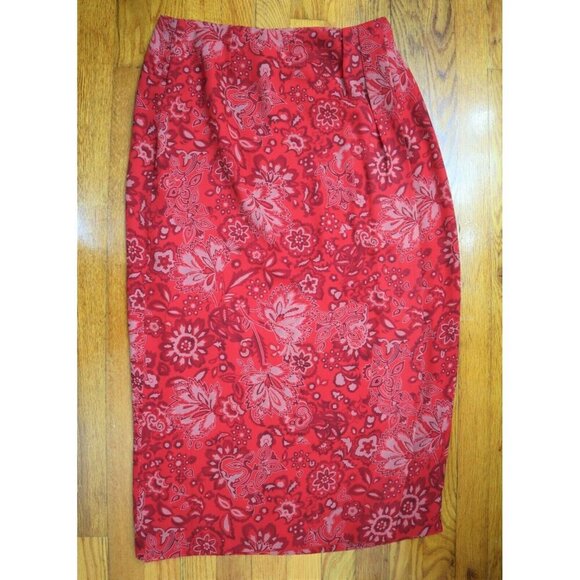 CHAUS - WOMEN'S RED PRINT LONG SKIRT - MAXI - SIZE 12 - Picture 1 of 5